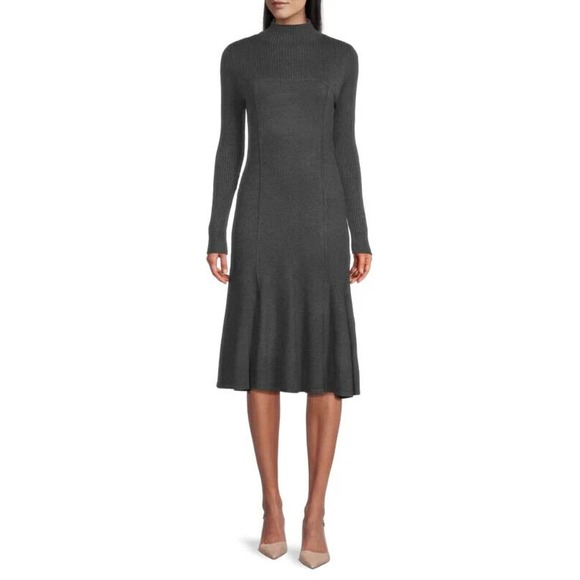 NWT DONNA KARAN Cut Out Knit Cashmere Blend Midi Dress GRAY SIZE L/100%AUTHENTIC - Picture 1 of 2